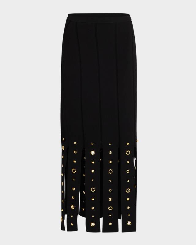 Eyelet Embellished Paneled Midi Skirt